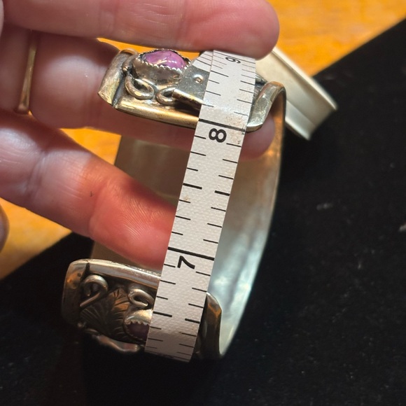 Native American Navajo? Mexican ? cuff bracelet amethyst stones feather design - Picture 14 of 16